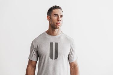 Nobull Horns Men's T Shirts Light Grey | Australia (BS9073)